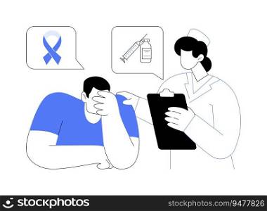 Cancer diagnosis abstract concept vector illustration. Man receiving a cancer diagnosis, oncology sector, medicine industry, meeting with doctor in hospital, tumor examination abstract metaphor.. Cancer diagnosis abstract concept vector illustration.