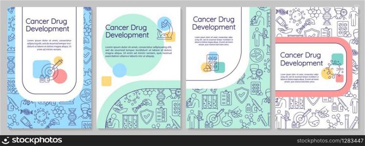 Cancer drug development brochure template. Pharmacology. Oncology treatment. Flyer, booklet, leaflet print design with linear icons. Vector layouts for magazines, annual reports, advertising posters