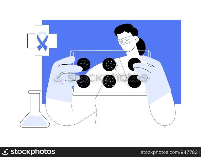 Cancer immunotherapy abstract concept vector illustration. Doctor examines immune cells reaction, lymphocyte marker, oncology treatment, medical examination of cancer abstract metaphor.. Cancer immunotherapy abstract concept vector illustration.