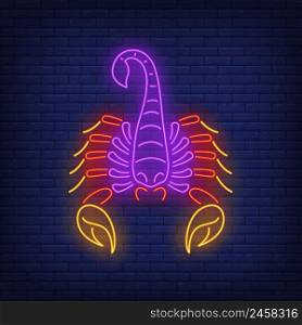 Cancer neon sign. Crab, crayfish, seafood. Astrological sign concept. Vector illustration in neon style, glowing element for topics like zodiac, horoscope, astrology