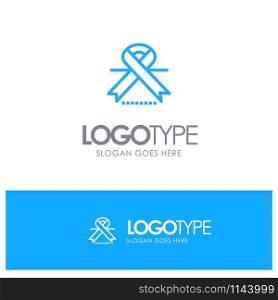 Cancer, Oncology, Ribbon, Medical Blue Outline Logo Place for Tagline