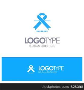 Cancer, Oncology, Ribbon, Medical Blue Solid Logo with place for tagline