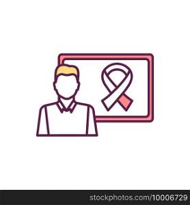 Cancer-related ribbon RGB color icon. Awareness ribbon. Showing support, raising consciousness. Regular preventive screenings promotion. Public awareness creation. Isolated vector illustration. Cancer-related ribbon RGB color icon