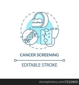 Cancer screening blue concept icon. Annual medical checkup abstract idea thin line illustration. Carcinoma and tumor prevention. Clinical exam. Vector isolated outline color drawing. Editable stroke. Cancer screening blue concept icon