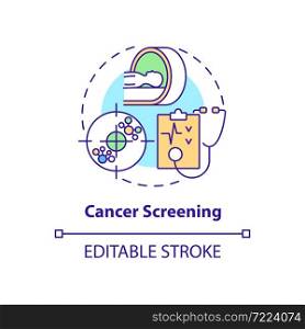 Cancer screening concept icon. Annual medical checkup abstract idea thin line illustration. Carcinoma and tumor prevention. Clinical exam. Vector isolated outline color drawing. Editable stroke. Cancer screening concept icon