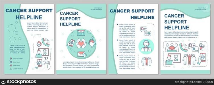 Cancer Support Helpline brochure template. Call center. Oncology help. Flyer, booklet, leaflet print, cover design with linear icons. Vector layouts for magazines, annual reports, advertising posters