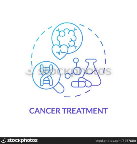 Cancer treatment blue gradient concept icon. Innovative solutions in oncology treatment. Application of precision medicine abstract idea thin line illustration. Isolated outline drawing. Cancer treatment blue gradient concept icon