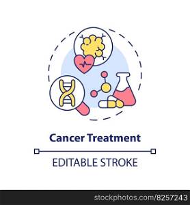 Cancer treatment concept icon. Innovative solutions in oncology treatment. Application of precision medicine abstract idea thin line illustration. Isolated outline drawing. Editable stroke. Cancer treatment concept icon
