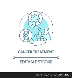 Cancer treatment turquoise concept icon. Innovative solutions in oncology treatment. Application of precision medicine abstract idea thin line illustration. Isolated outline drawing. Editable stroke. Cancer treatment turquoise concept icon