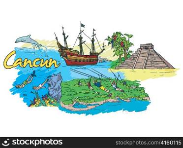 cancun doodles vector illustration