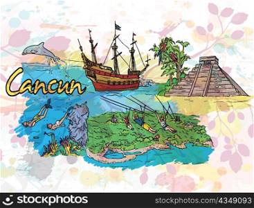 cancun doodles vector illustration