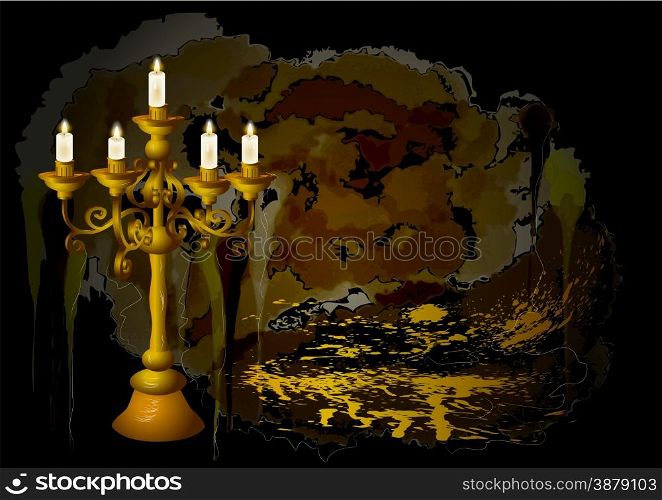 candelabrum and candles on abstract grunge background