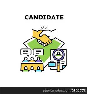 Candidate Cv Vector Icon Concept. Candidate Cv Researching Hr Colleague And Interview With Recruiting Team Department. Human Resource Working And Searching Manager Color Illustration. Candidate Cv Vector Concept Color Illustration