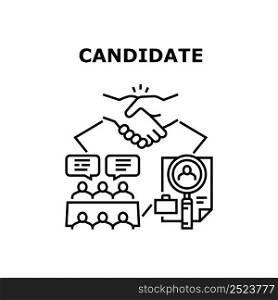 Candidate Cv Vector Icon Concept. Candidate Cv Researching Hr Colleague And Interview With Recruiting Team Department. Human Resource Working And Searching Manager Black Illustration. Candidate Cv Vector Concept Black Illustration