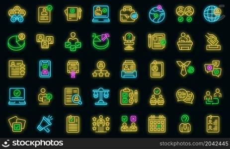 Candidate icons set outline vector. Work man team. Agreement job. Candidate icons set vector neon