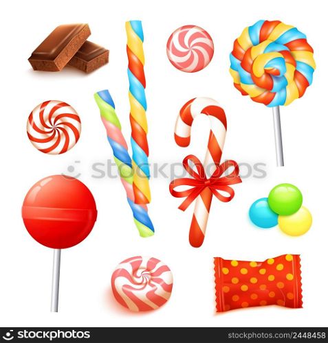 Candies and sweets set with realistic chocolate icons isolated vector illustration. Candy Realistic Set