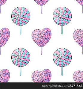 Candies. Cute pattern with sweets. Rainbow lollipops seamless pattern. Print for cloth design, textile, fabric, wallpaper