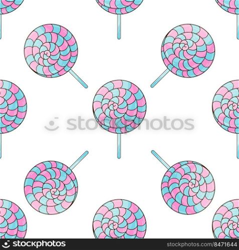 Candies. Cute pattern with sweets. Rainbow lollipops seamless pattern. Print for cloth design, textile, fabric, wallpaper. Print for cloth design, textile, fabric, wallpaper
