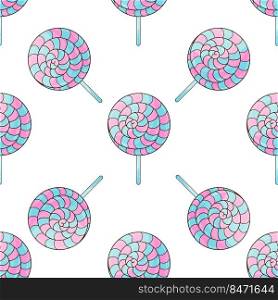 Candies. Cute pattern with sweets. Rainbow lollipops seamless pattern. Print for cloth design, textile, fabric, wallpaper. Print for cloth design, textile, fabric, wallpaper