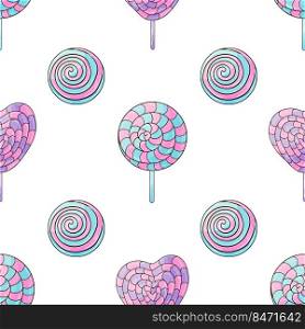 Candies. Cute pattern with sweets. Rainbow lollipops seamless pattern. Print. Print for cloth design, textile, fabric, wallpaper