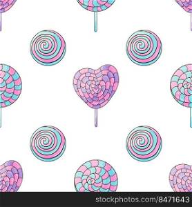 Candies. Cute pattern with sweets. Rainbow lollipops seamless pattern. Print for design. Print for cloth design, textile, fabric, wallpaper
