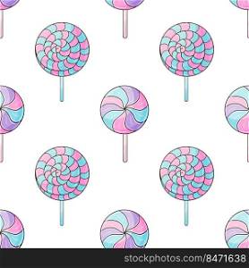 Candies. Cute pattern with sweets. Round purple lollipops seamless pattern. Print for cloth design, textile, fabric, wallpaper. Print for cloth design, textile, fabric, wallpaper