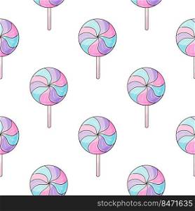 Candies. Cute pattern with sweets. Round purple lollipops seamless pattern. Print for design. Print for cloth design, textile, fabric, wallpaper