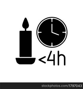 Candle burn time limit black glyph manual label icon. Preventing wax from overheating and melting. Silhouette symbol on white space. Vector isolated illustration for product use instructions. Candle burn time limit black glyph manual label icon