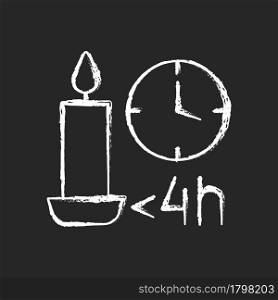 Candle burn time limit chalk white manual label icon on dark background. Preventing wax from overheating and melting. Isolated vector chalkboard illustration for product use instructions on black. Candle burn time limit chalk white manual label icon on dark background