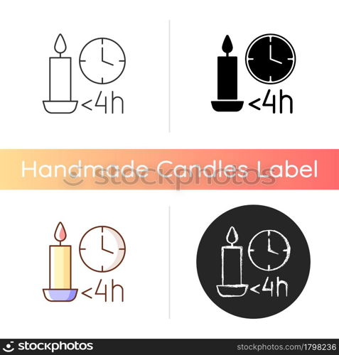 Candle burn time limit manual label icon. Prevent wax from overheating and melting. Letting candle cool. Linear black and RGB color styles. Isolated vector illustrations for product use instructions. Candle burn time limit manual label icon