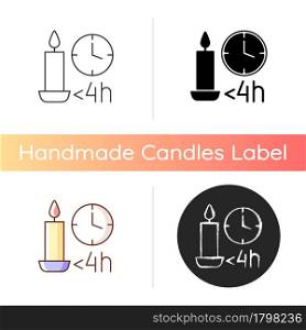 Candle burn time limit manual label icon. Prevent wax from overheating and melting. Letting candle cool. Linear black and RGB color styles. Isolated vector illustrations for product use instructions. Candle burn time limit manual label icon