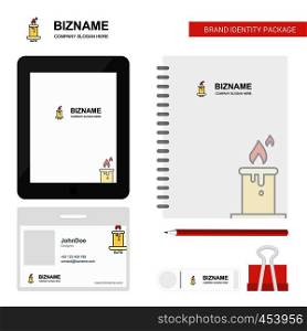 Candle Business Logo, Tab App, Diary PVC Employee Card and USB Brand Stationary Package Design Vector Template