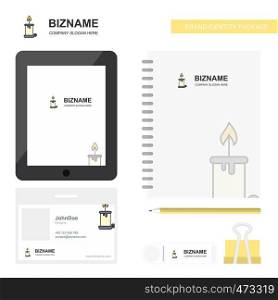Candle Business Logo, Tab App, Diary PVC Employee Card and USB Brand Stationary Package Design Vector Template