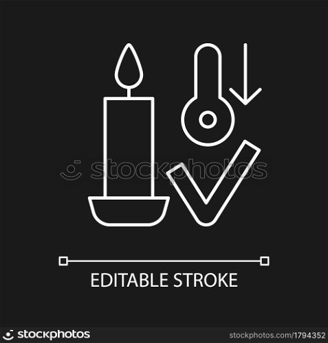 Candle care white linear manual label icon for dark theme. Thin line customizable illustration for product use instructions. Isolated vector contour symbol for night mode. Editable stroke. Candle care white linear manual label icon for dark theme