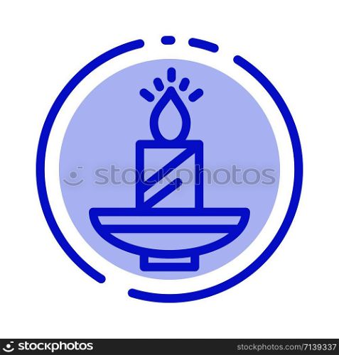 Candle, Christmas, Diwali, Easter, Lamp, Light, Wax Blue Dotted Line Line Icon