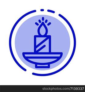 Candle, Christmas, Diwali, Easter, Lamp, Light, Wax Blue Dotted Line Line Icon