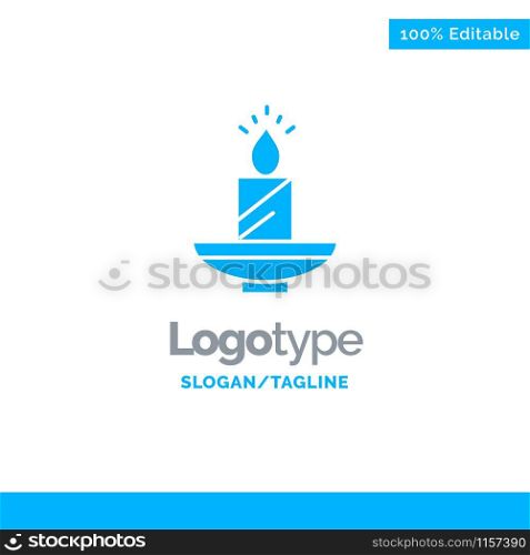 Candle, Christmas, Diwali, Easter, Lamp, Light, Wax Blue Solid Logo Template. Place for Tagline