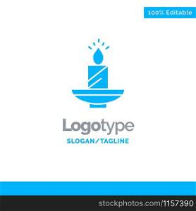 Candle, Christmas, Diwali, Easter, Lamp, Light, Wax Blue Solid Logo Template. Place for Tagline