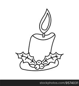 candle christmas holly light coziness line doodle icon element vector illustration