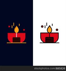 Candle, Dark, Light, Lighter, Shine Icons. Flat and Line Filled Icon Set Vector Blue Background