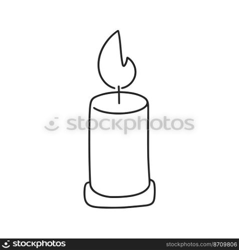 Candle doodle clip art. Burning candle with flame sketch isolated vector illustration. Engraved simple spa and relaxation candle