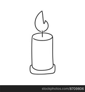 Candle doodle clip art. Burning candle with flame sketch isolated vector illustration. Engraved simple spa and relaxation candle