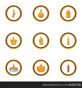Candle fire icons set. Cartoon style set of 9 candle fire vector icons for web design. Candle fire icons set, cartoon style
