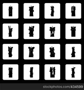 Candle forms icons set in white squares on black background simple style vector illustration. Candle forms icons set squares vector