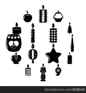 Candle forms icons set light. Simple illustration of 16 candle forms flame light vector icons for web. Candle forms icons set light, simple style