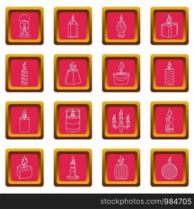Candle forms icons set vector pink square isolated on white background . Candle forms icons set pink square vector