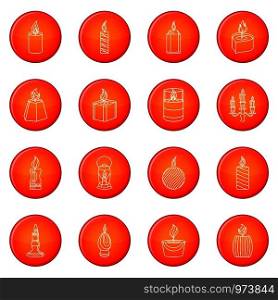 Candle forms icons set vector red circle isolated on white background . Candle forms icons set red vector