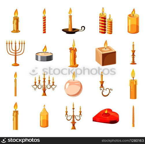 Candle icon set. Cartoon set of candle vector icons for web design isolated on white background. Candle icon set, cartoon style