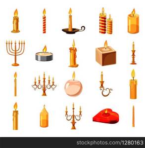 Candle icon set. Cartoon set of candle vector icons for web design isolated on white background. Candle icon set, cartoon style