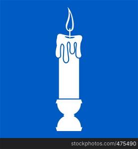 Candle icon white isolated on blue background vector illustration. Candle icon white